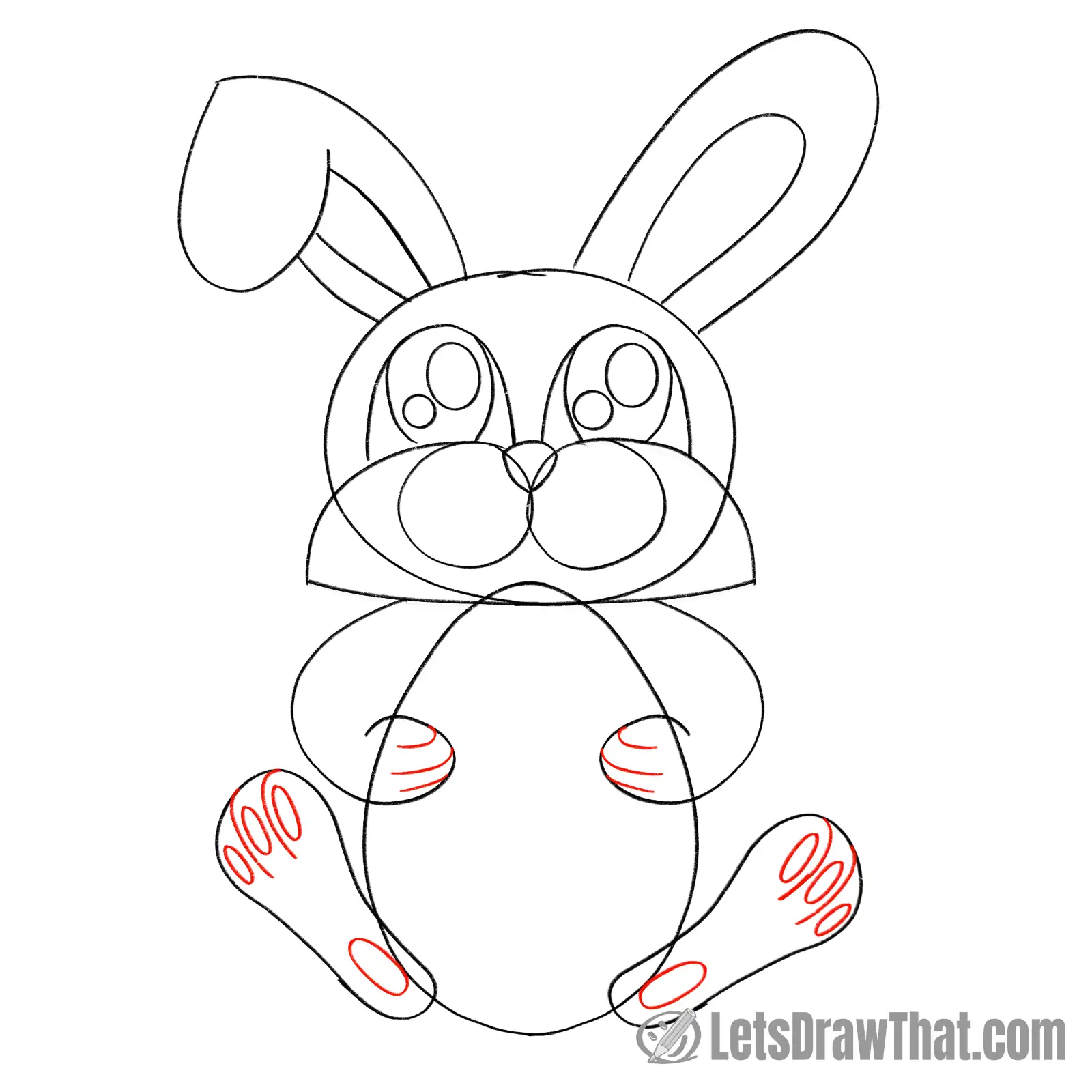 Drawing step: Draw the fingers for the hands and feet