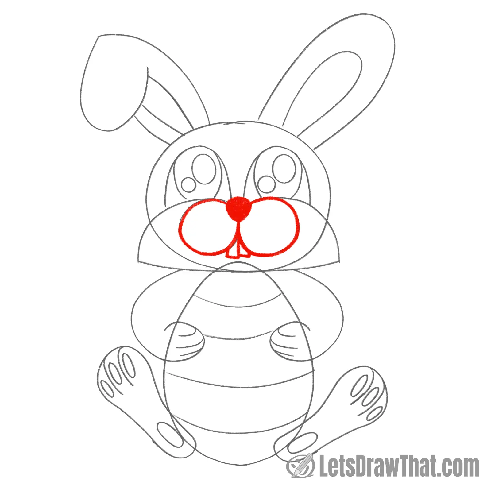 Drawing step: Draw the nose, muzzle, and teeth