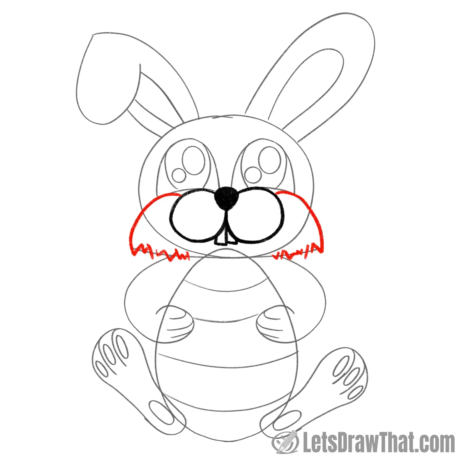 Drawing step: Draw the bunny's furry cheeks