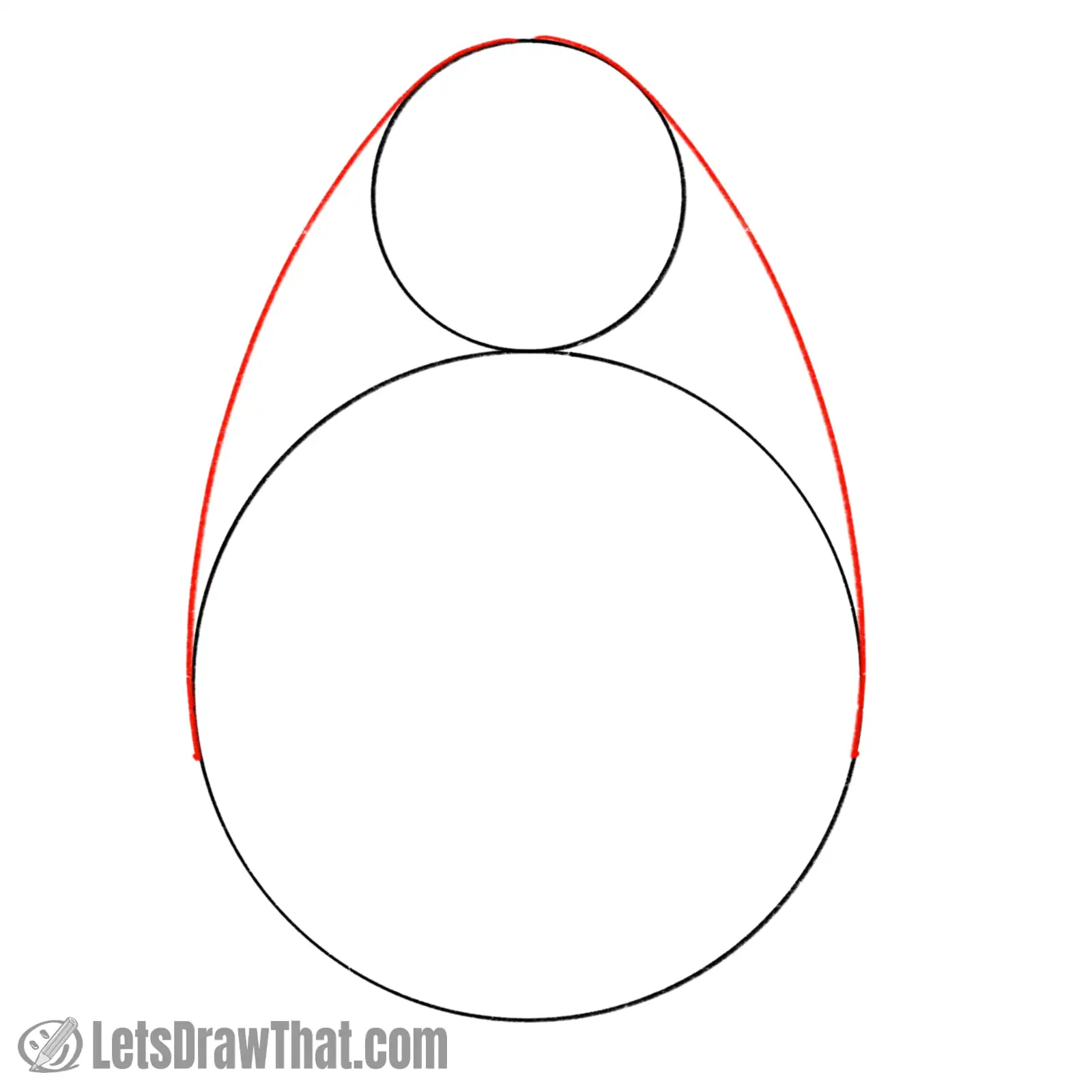 Drawing step: Join the two circles into the egg-shaped oval