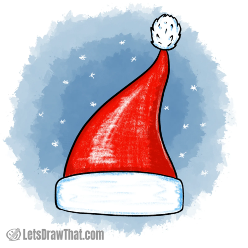 Easy Santa Hat Drawing: finished drawing colored-in