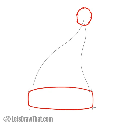 Drawing step: Outline the fur headband and the pom-pom