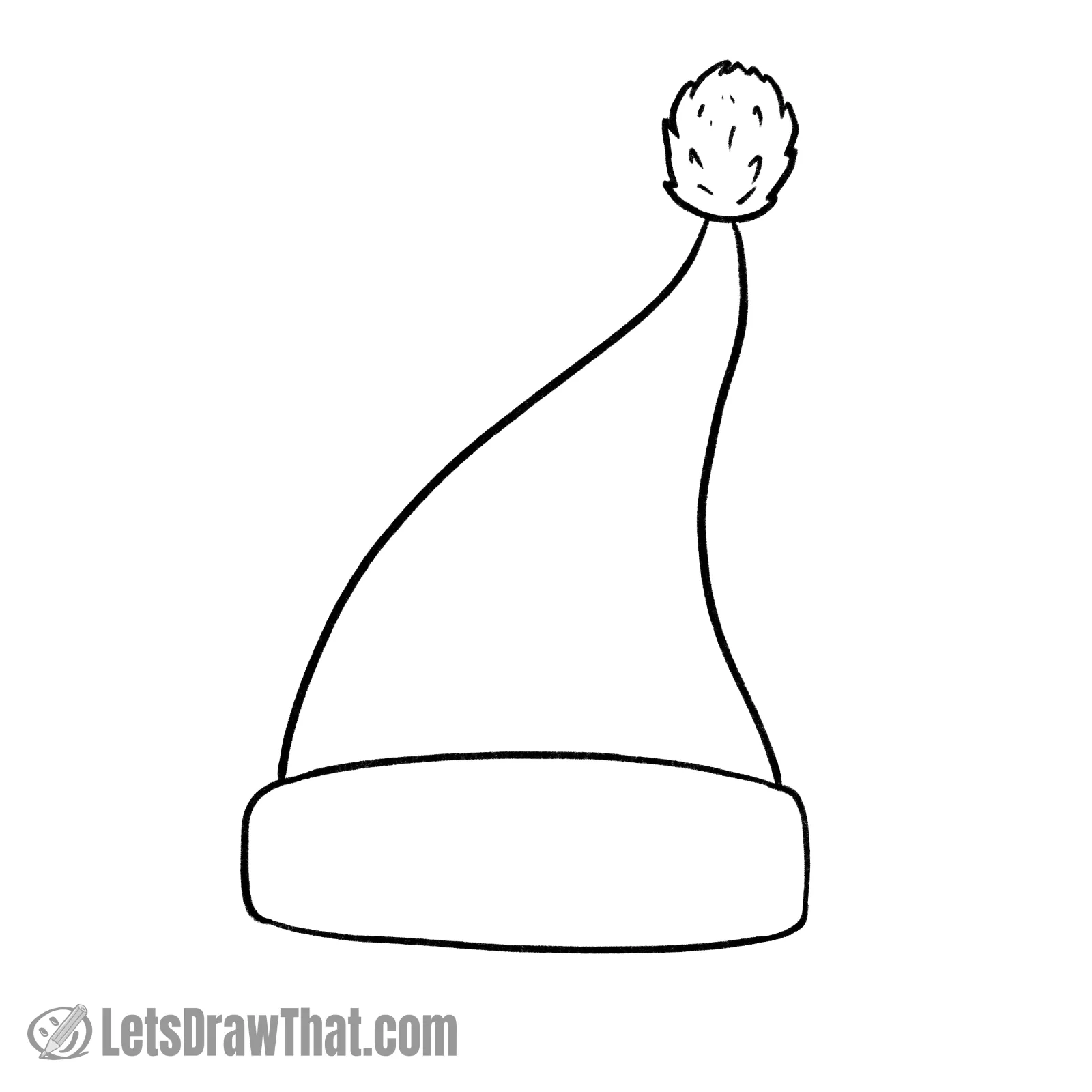 Easy Santa's Hat Drawing: finished outline drawing