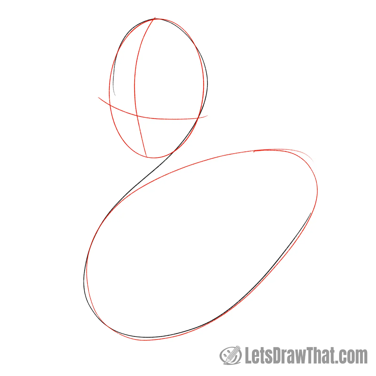Drawing step: Sketch the duck's head and body shape