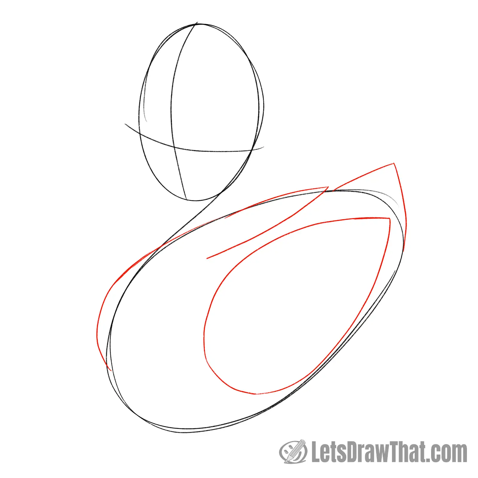 Drawing step: Sketch duck's wings and tail