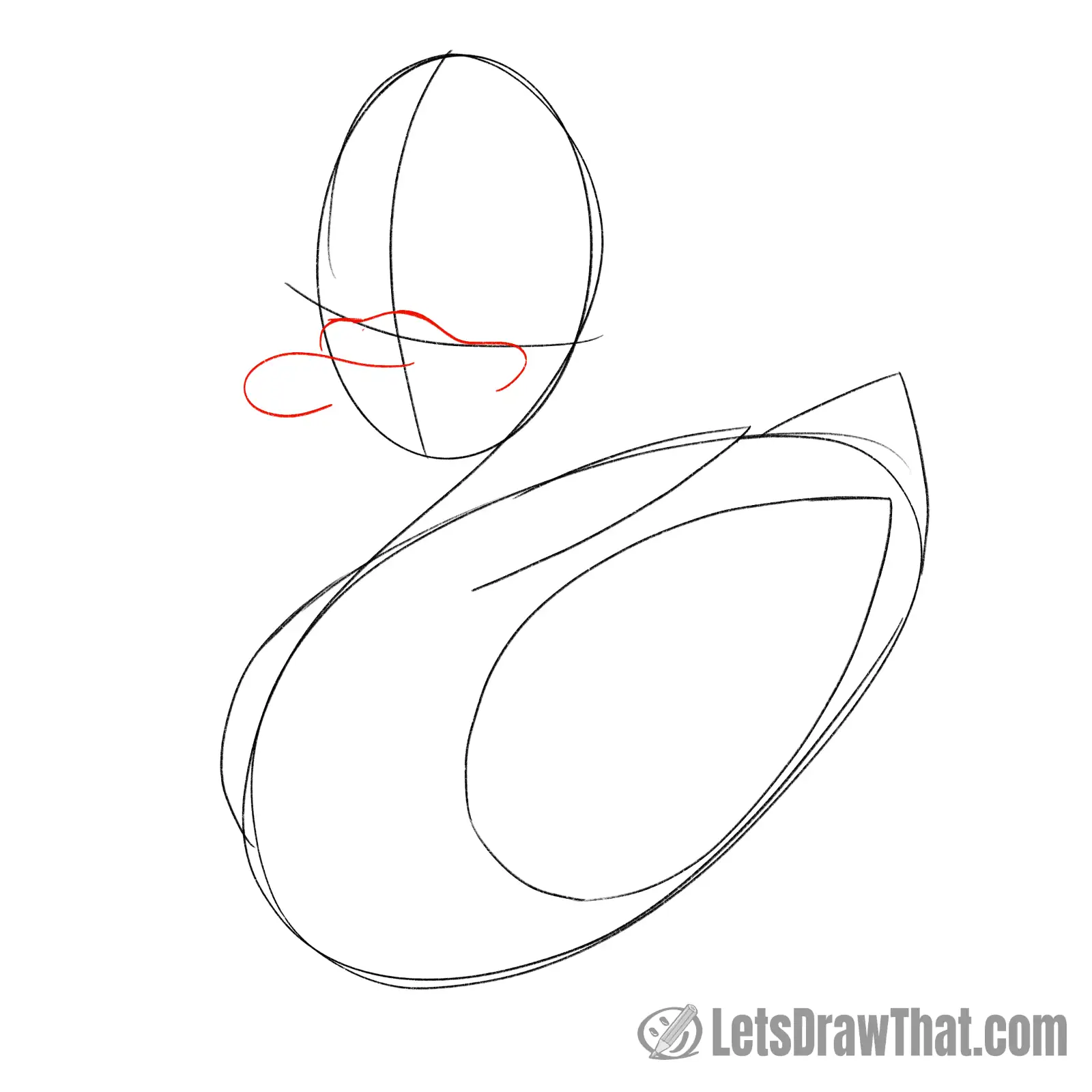 Drawing step: Sketch the upper part of ducks beak