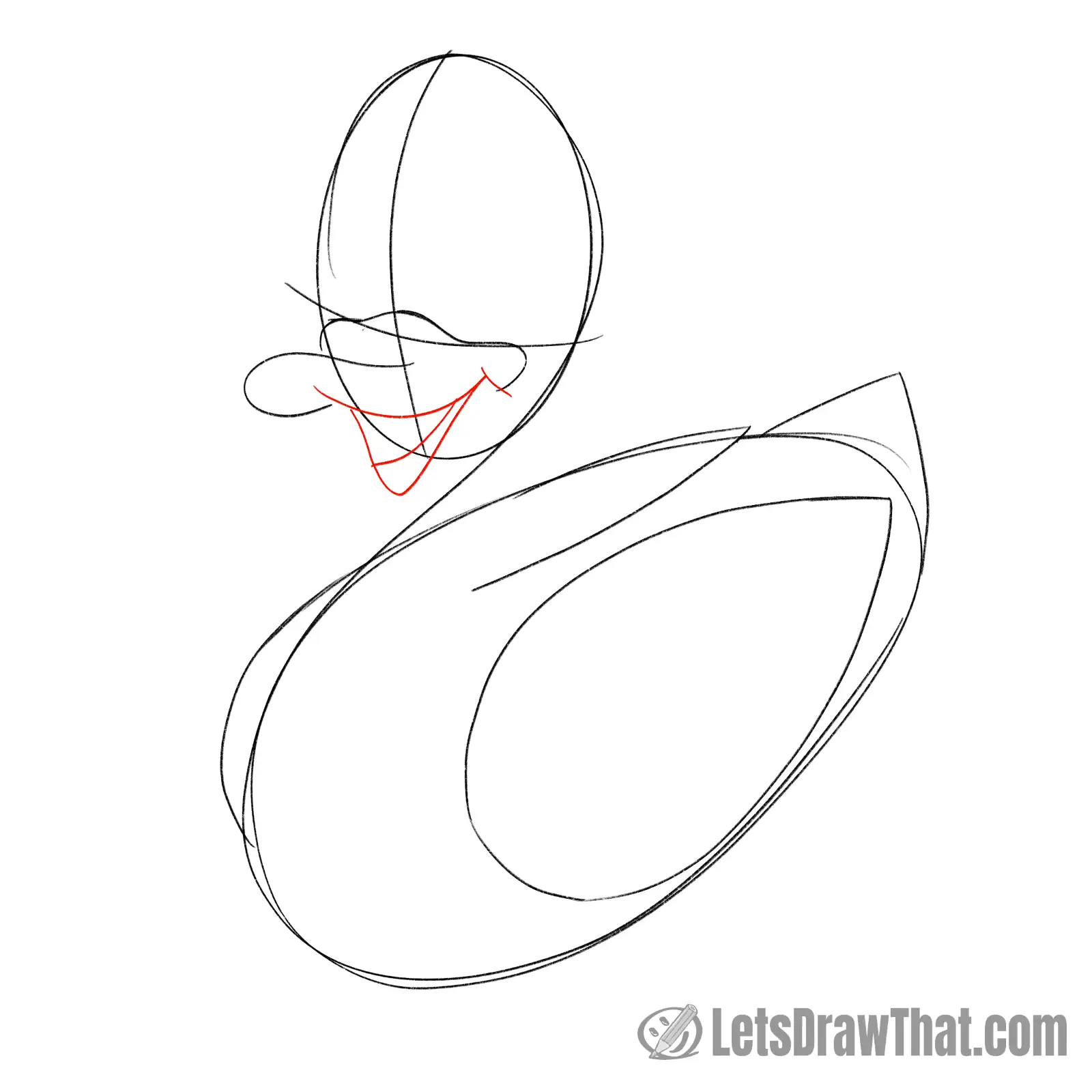 Drawing step: Sketch the duck's "mouth"