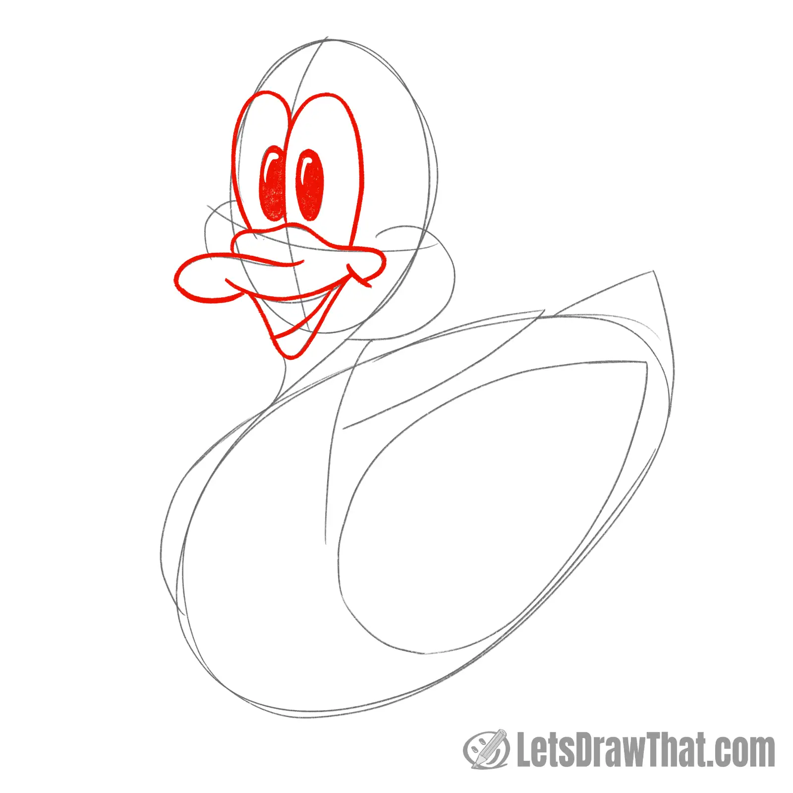 Drawing step: Draw the duck's face and beak
