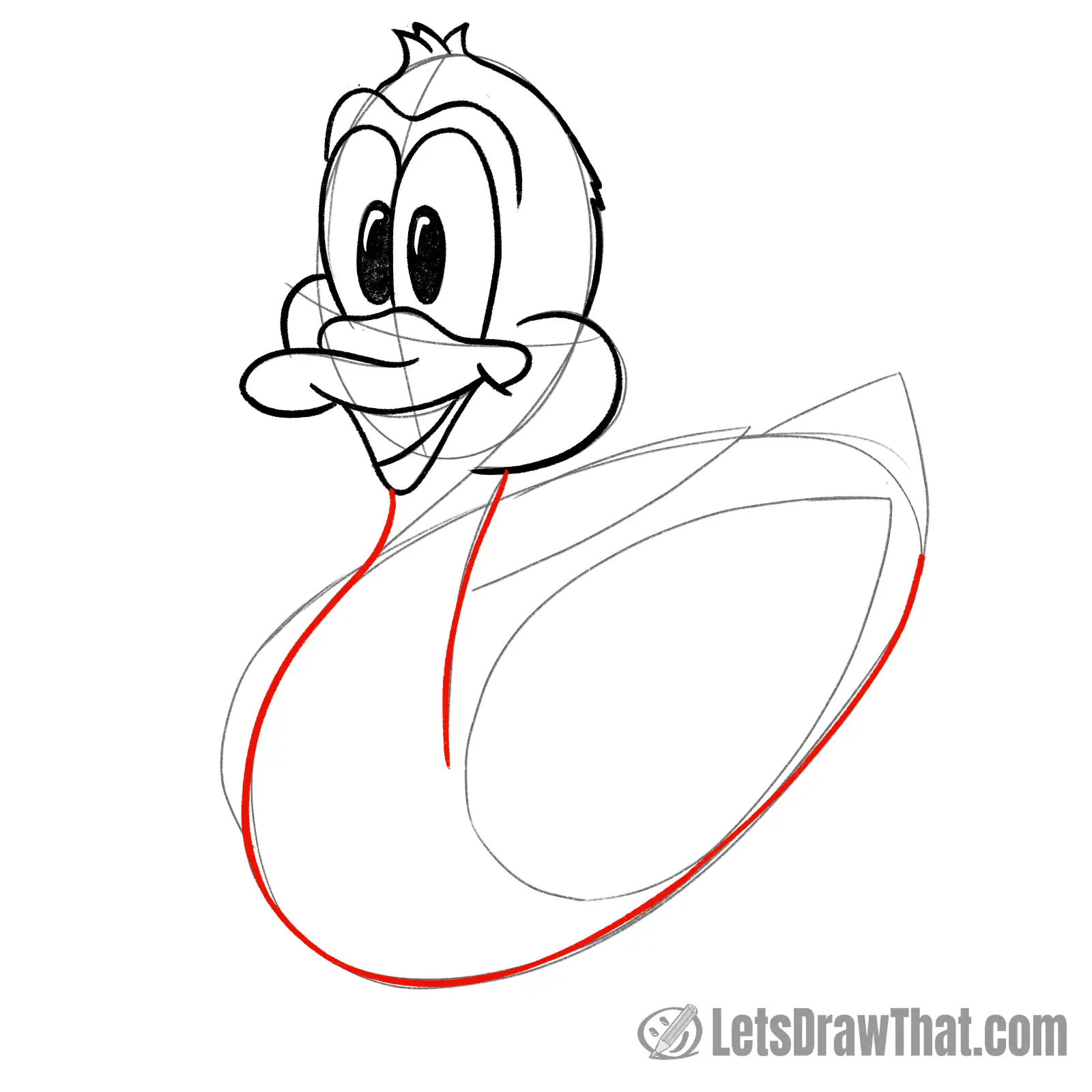 Drawing step: Draw the duck's neck and body