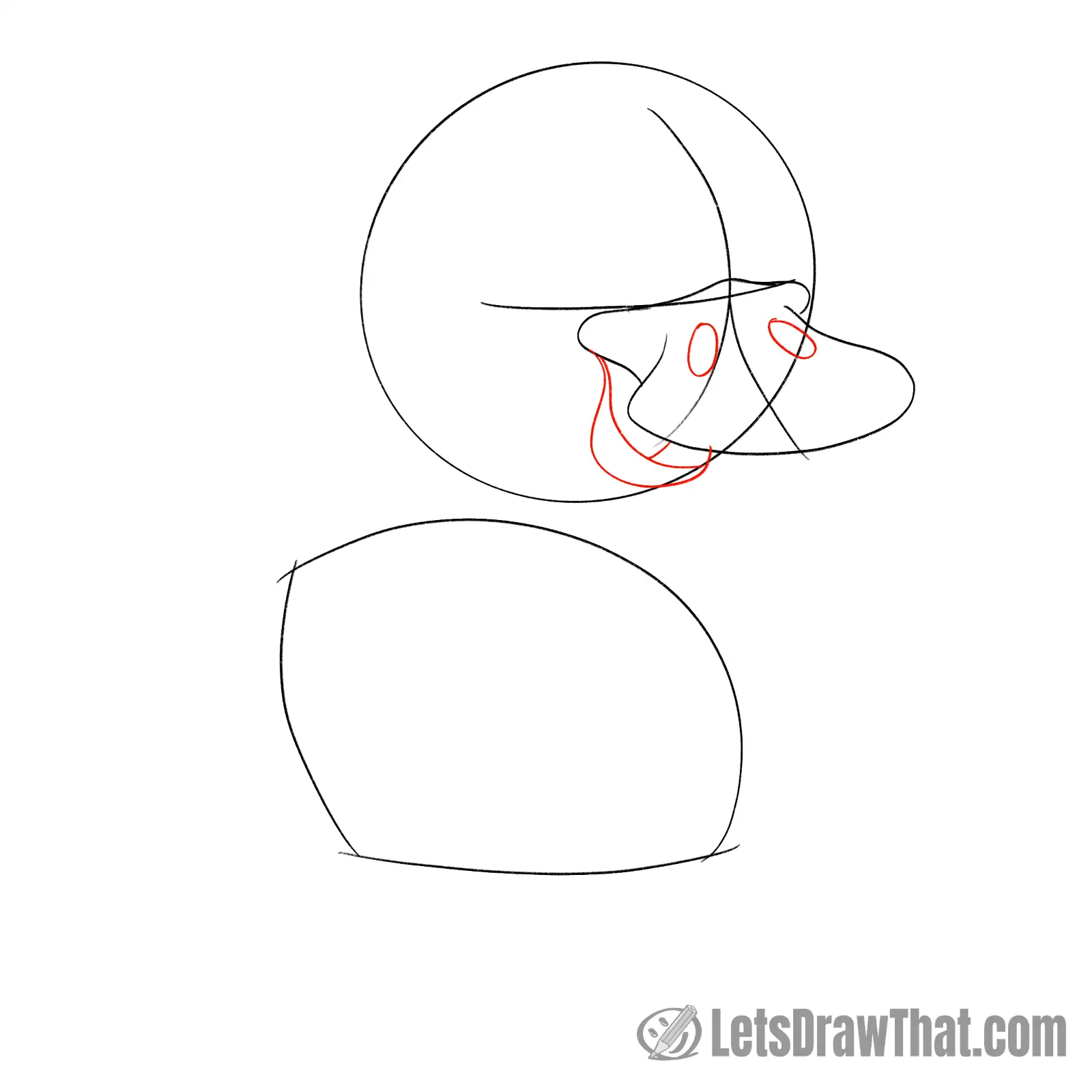 Drawing step: Draw the duckling's "mouth" and nostrils
