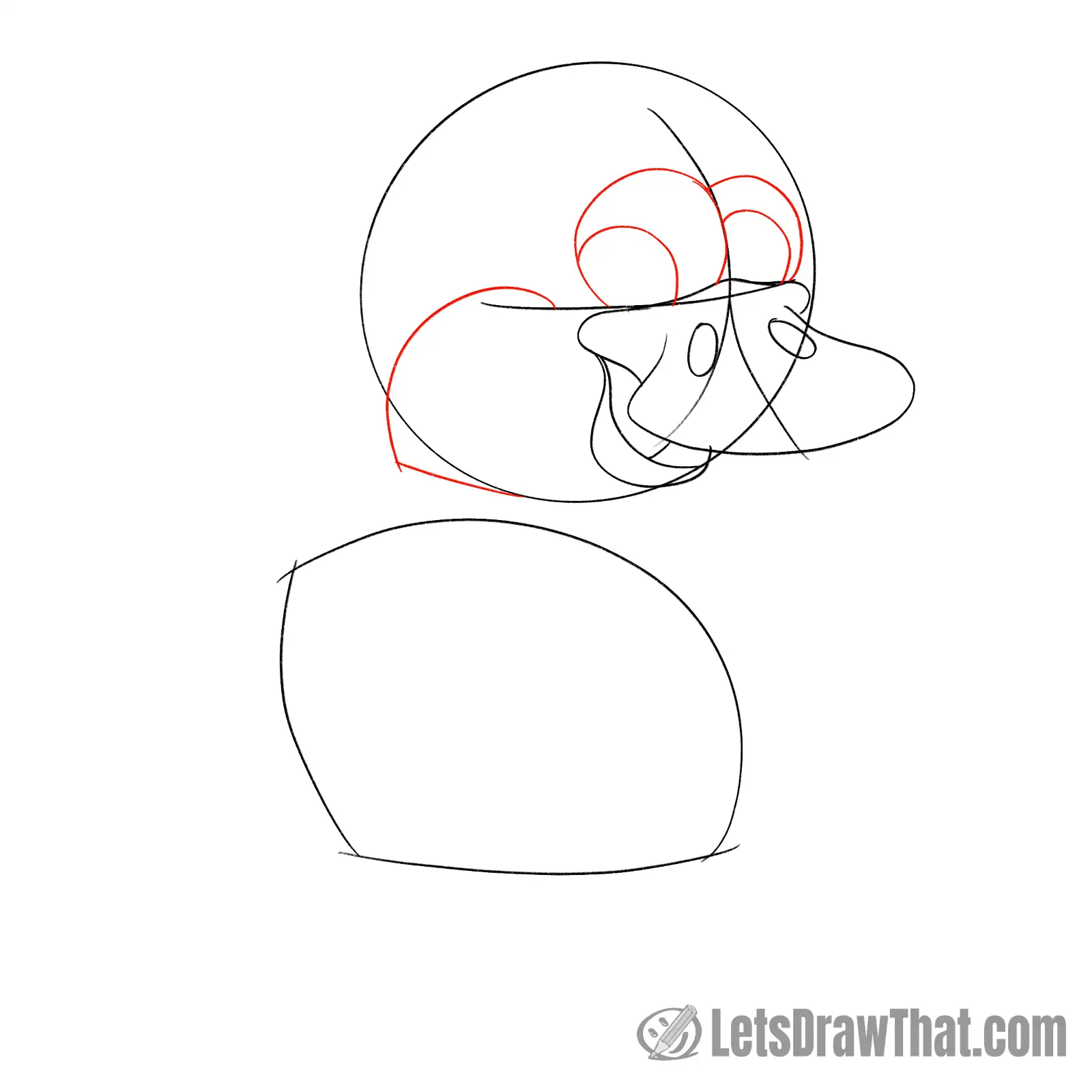 Drawing step: Draw the duckilng's eyes and cheek