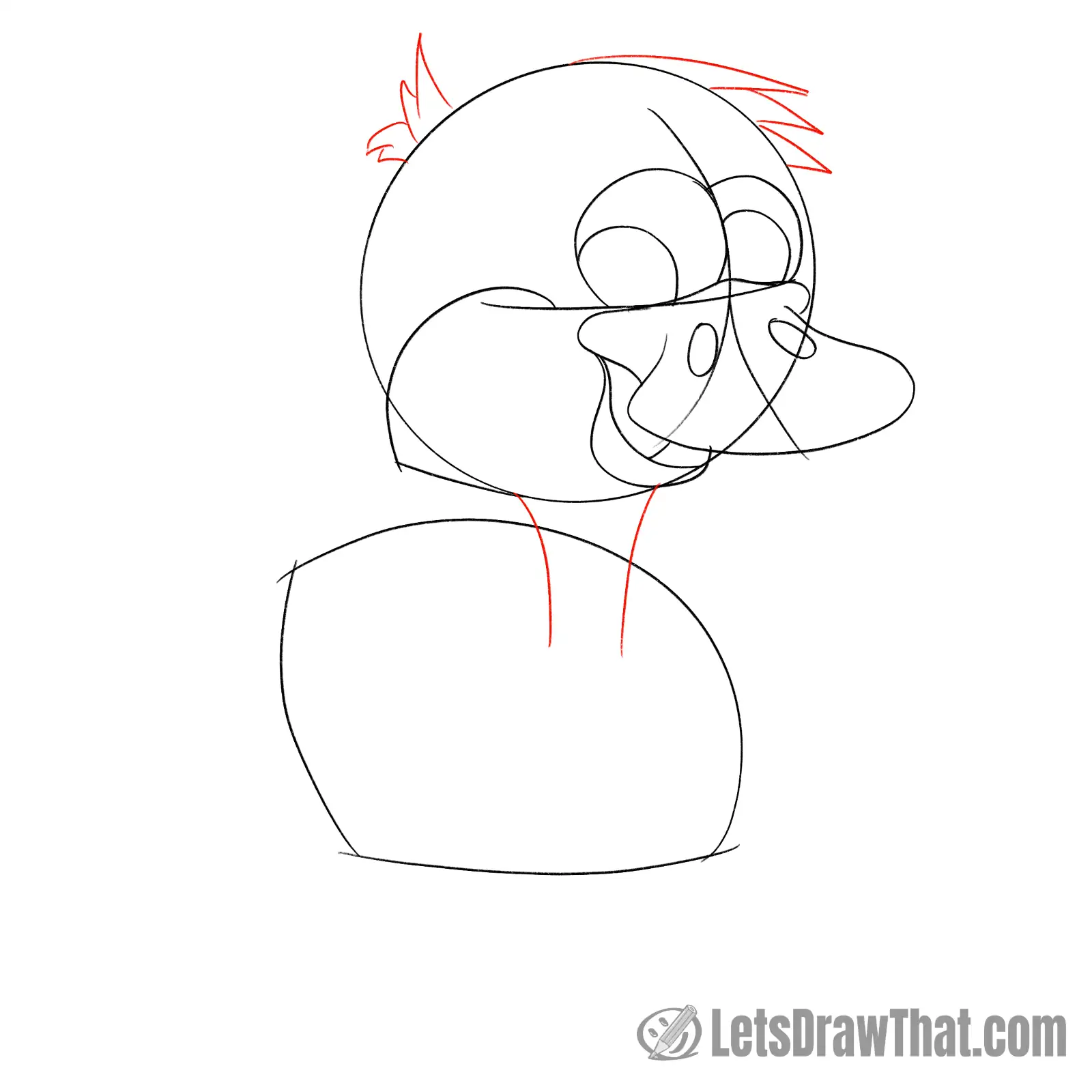 Drawing step: Draw the hair" feathers and neck