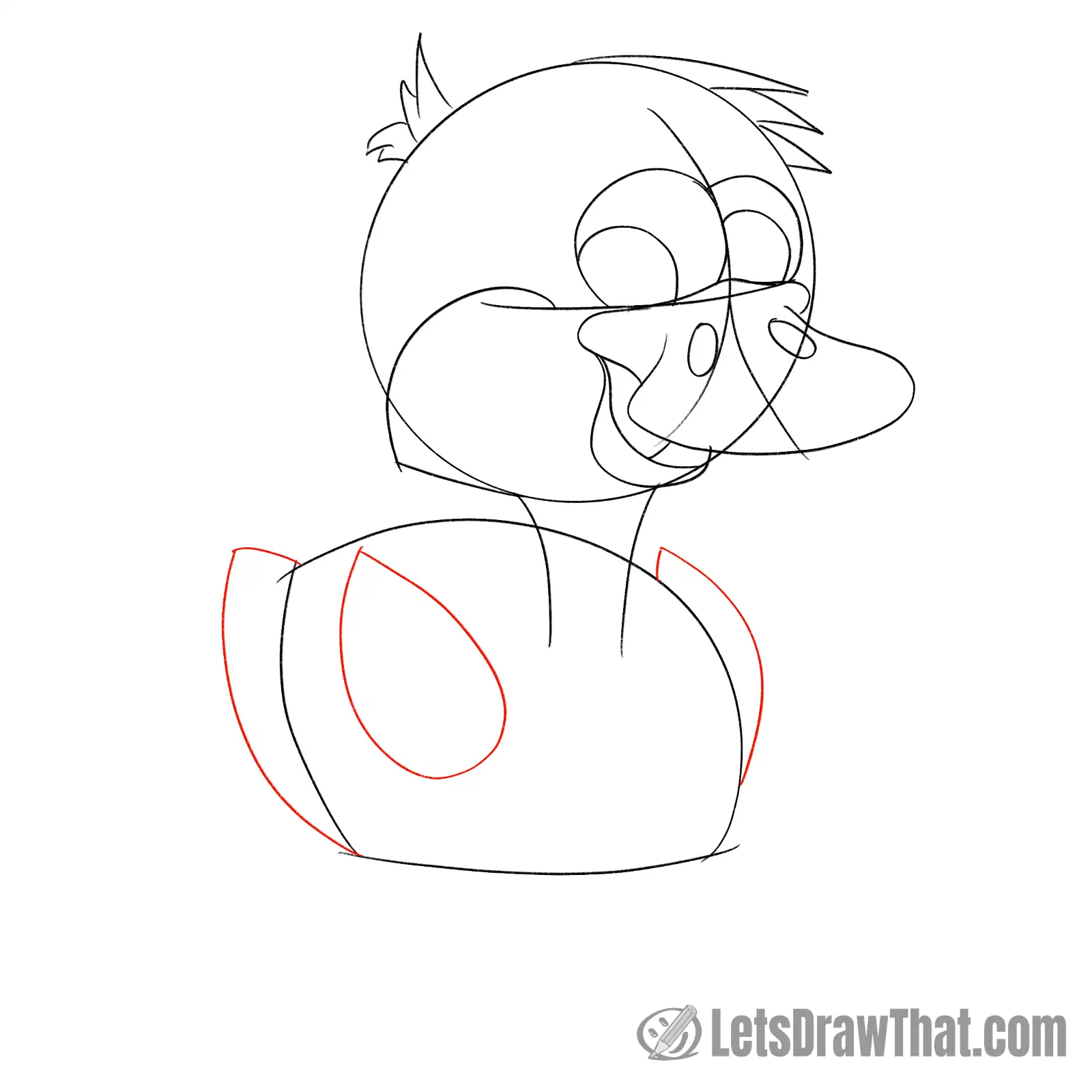 Drawing step: Draw the duckling's wings and tail