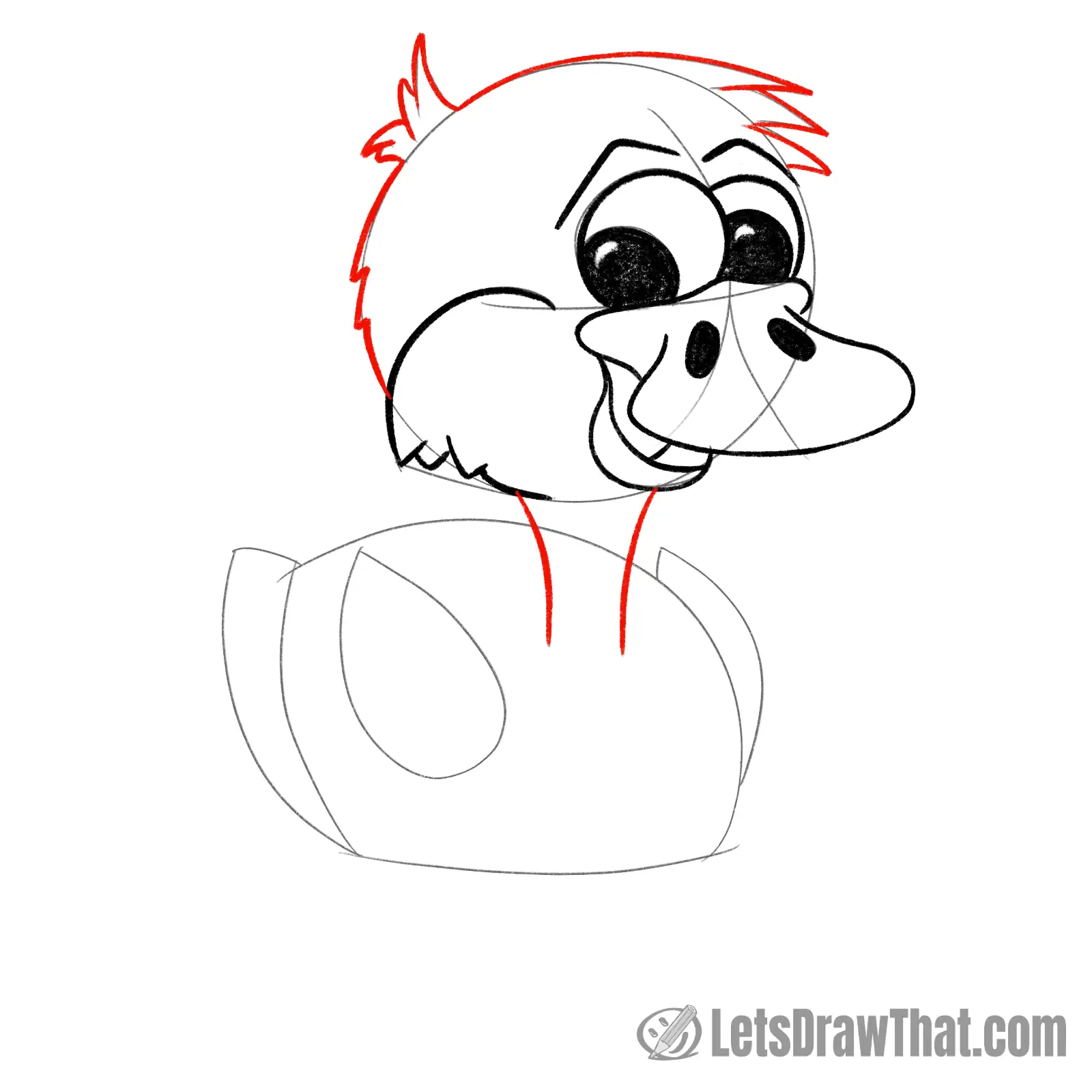 Drawing step: Draw the head and "hair" outline