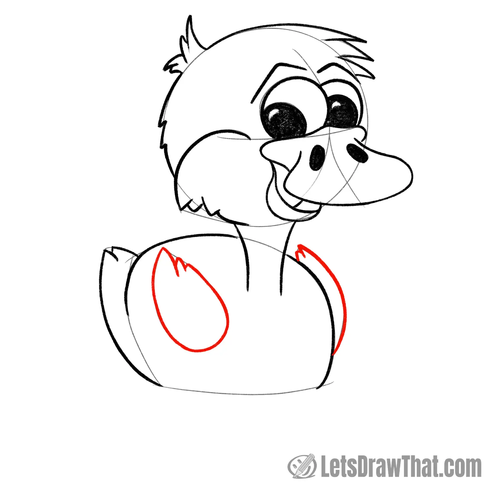 Drawing step: Draw the duckling's wings