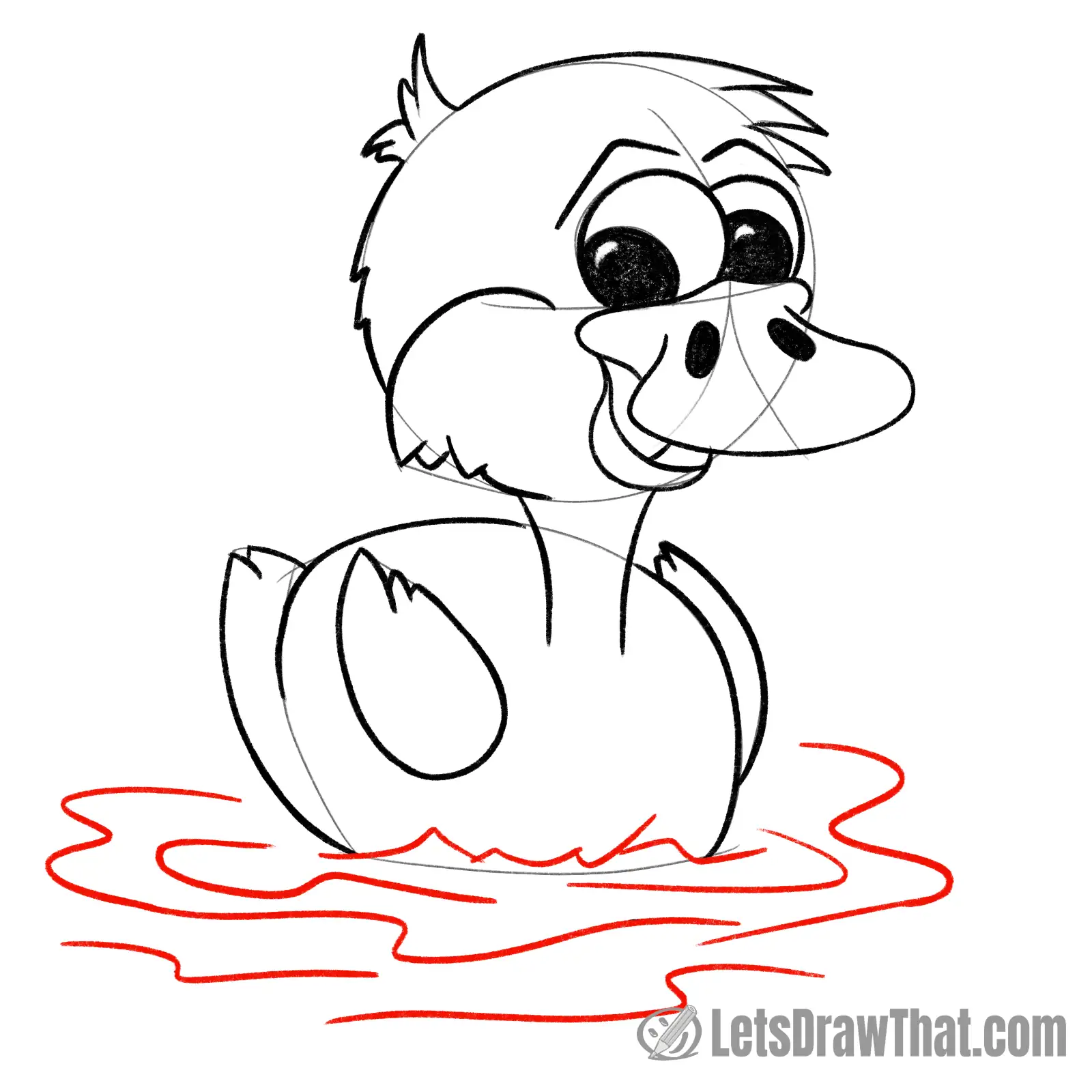 Drawing step: Draw apuddle of water for your duckling