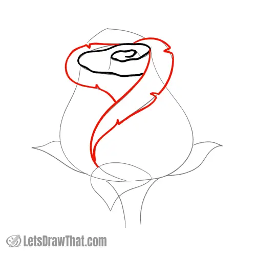 Drawing step: Outline the folded outer petals' edges
