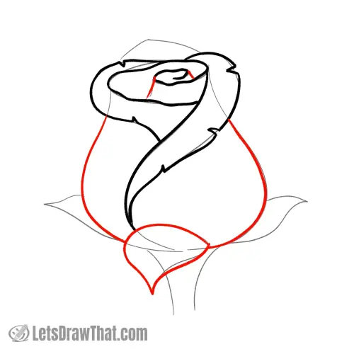 Drawing step: Finish drawing the rose flower body