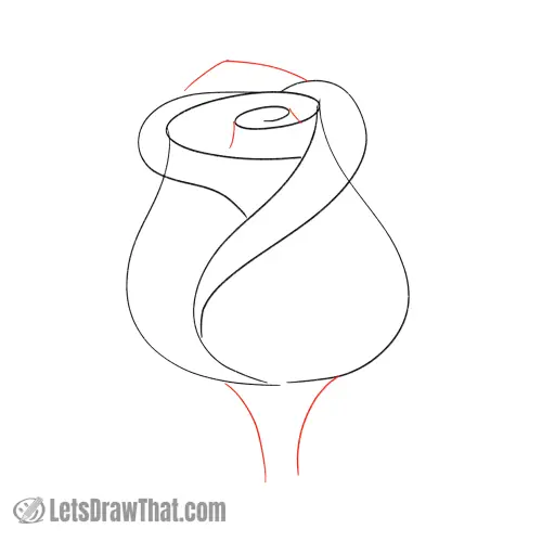 Drawing step: Add the rear petal and stem