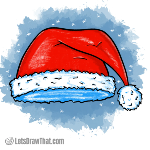 How To Draw A Santa Hat: finished drawing colored-in
