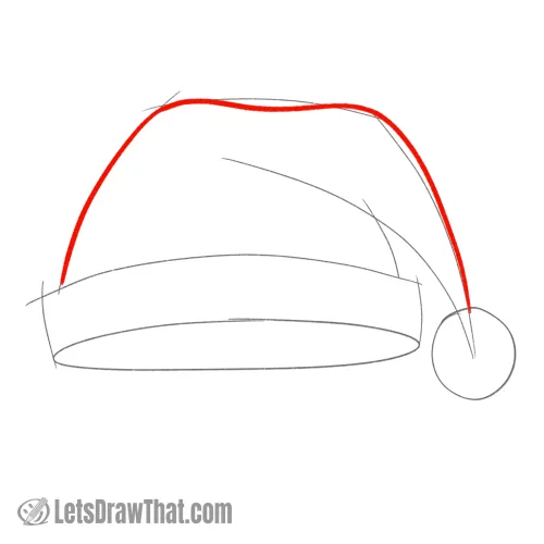 Drawing step: Draw the top edge of the Santa's hat