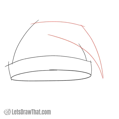 Drawing step: Sketch the folded top of the hat