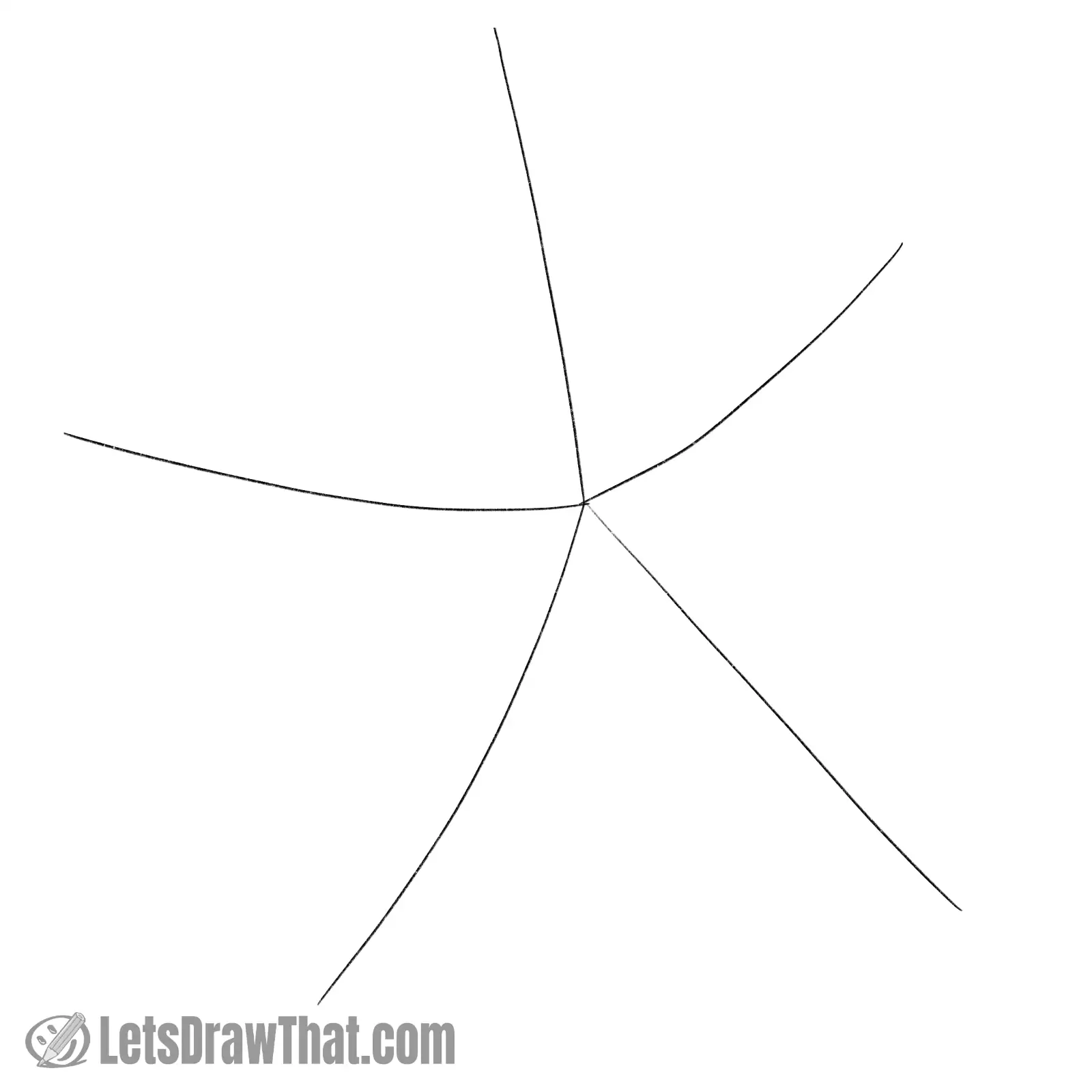 Drawing step: Sketch the five centre lines for the starfish arms