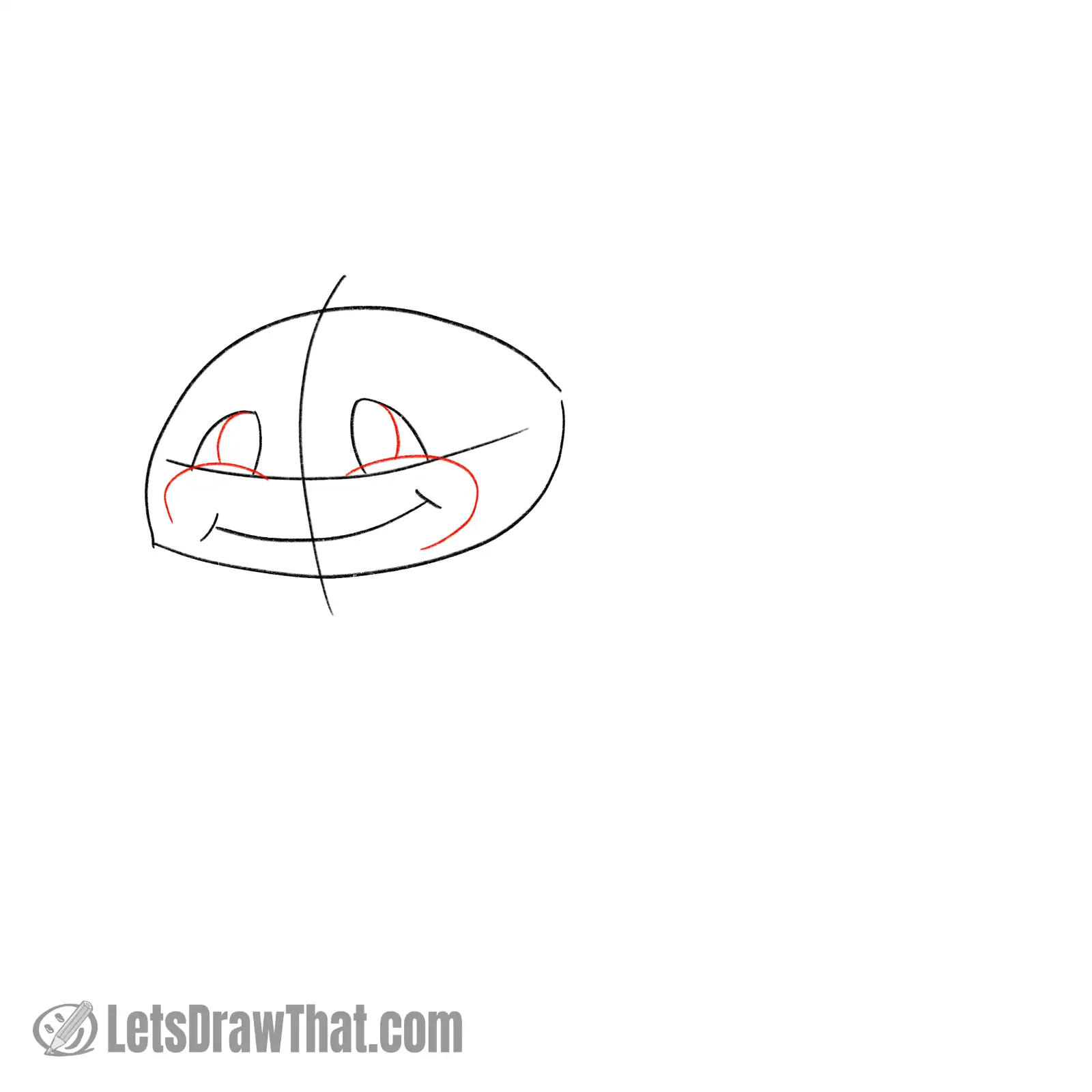 Drawing step: Sketch cheeks and pupils in the eyes