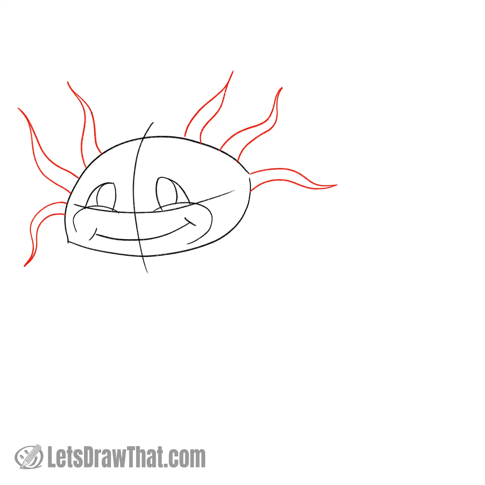 Drawing step: Draw the axolotl's gills