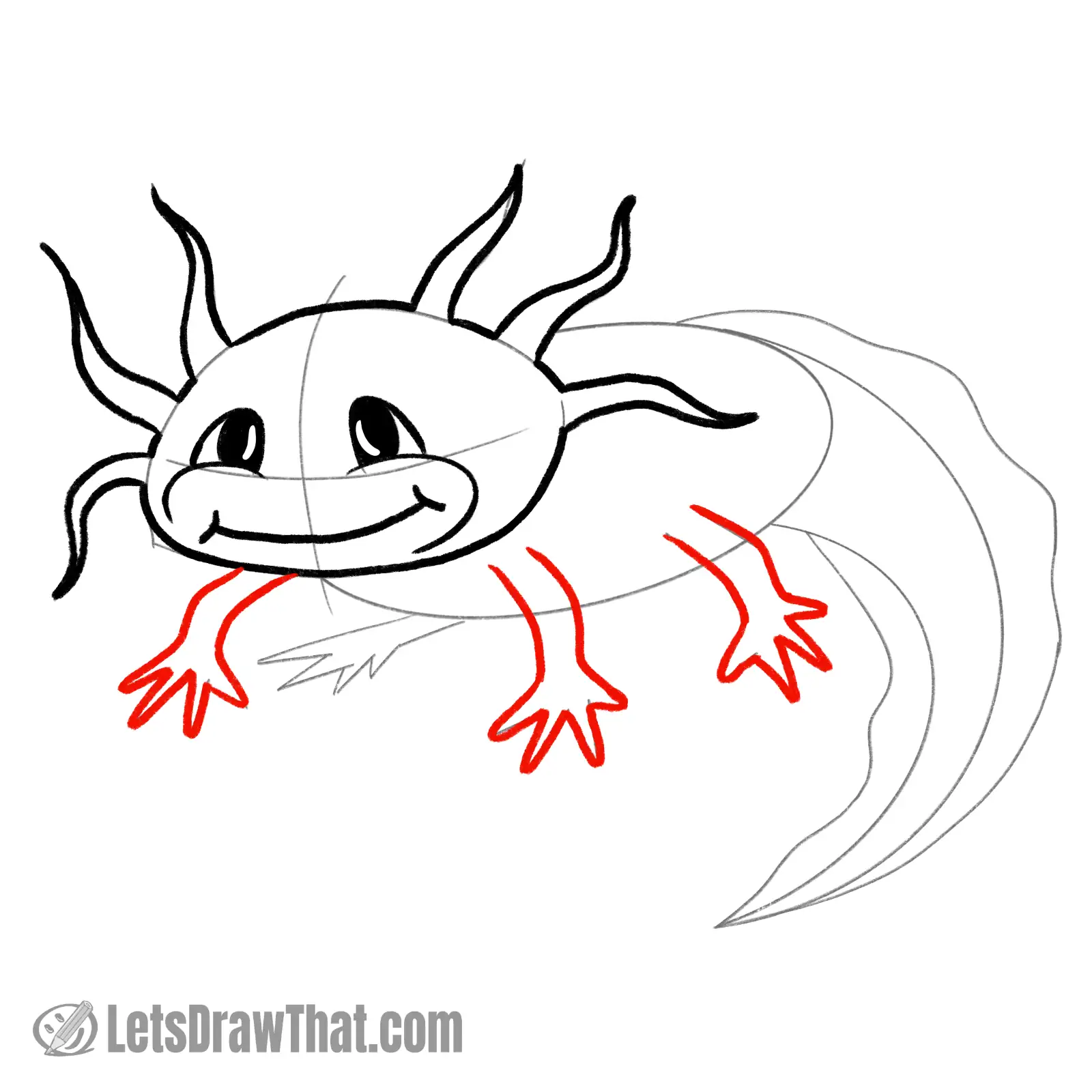 Drawing step: Draw the axolotl's legs