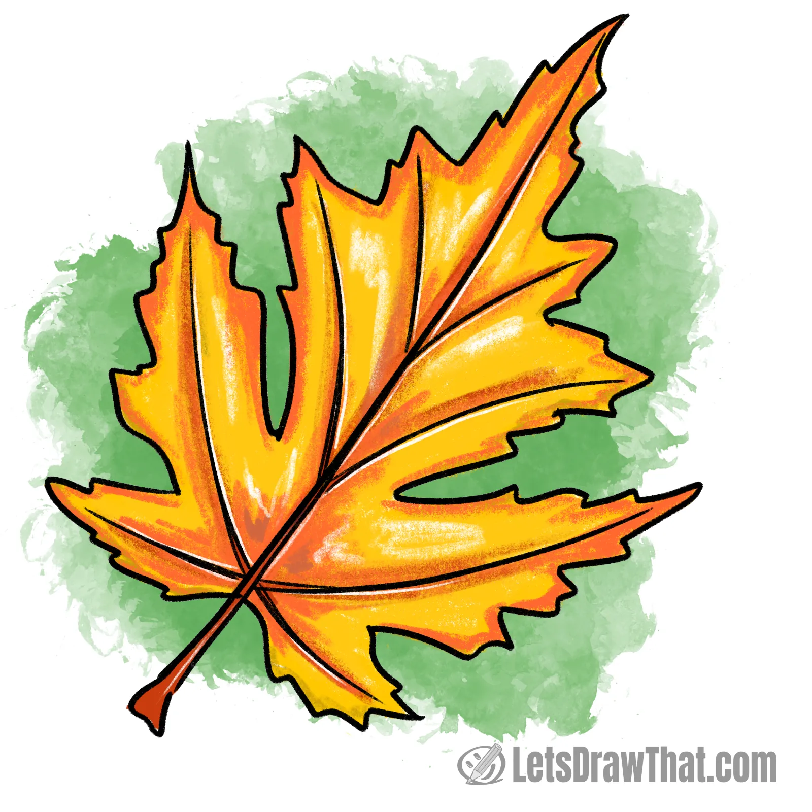 Maple autumn leaf drawing colored-in
