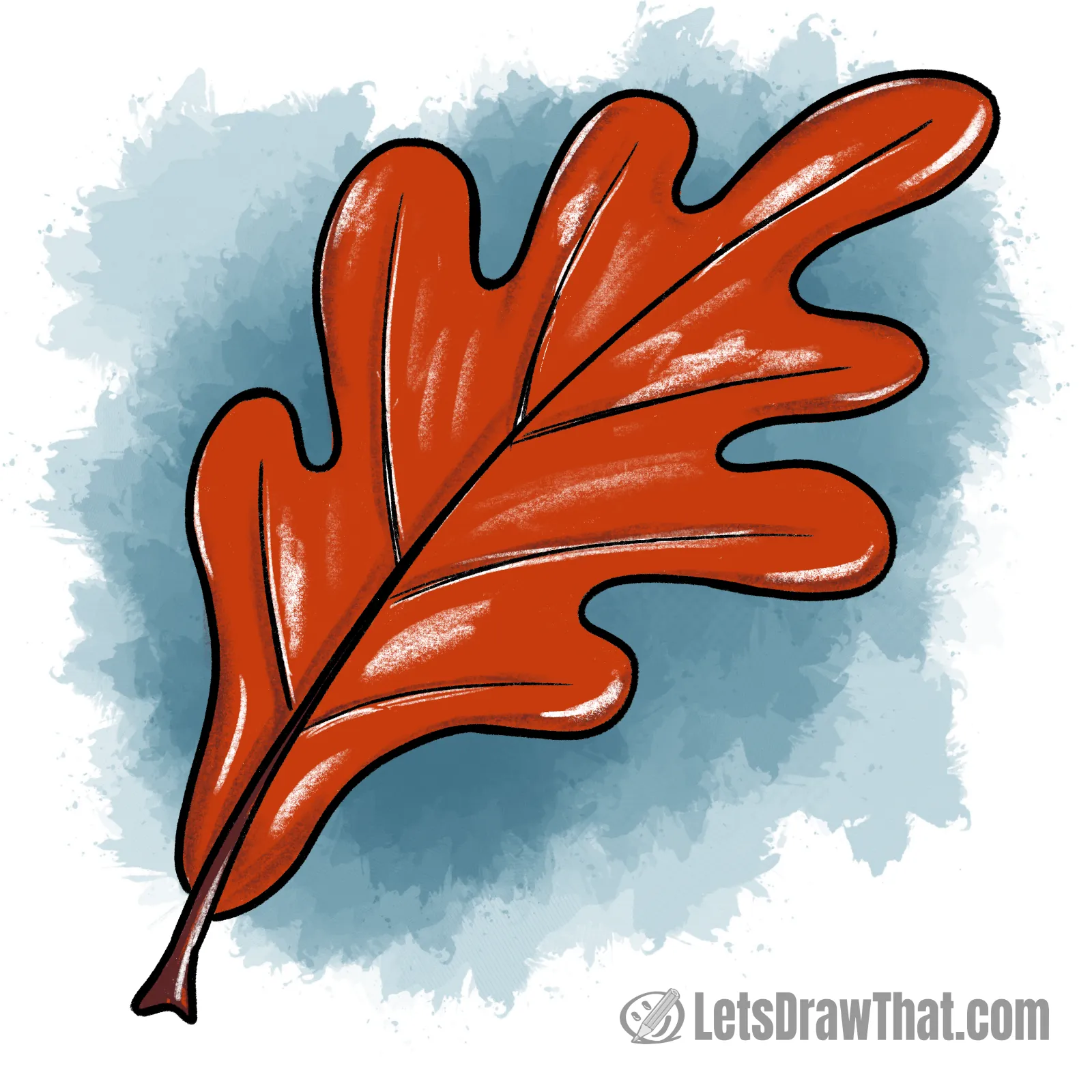 Oak fall leaf drawing colored-in