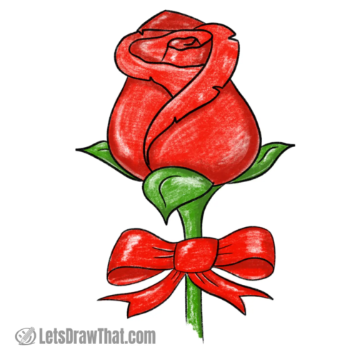Mother's Day drawing of a single rose with bow on the stem